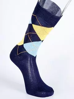 Облегающие носки с рисунком ромбы темно-синего цвета PJ-Best Calze_4434 B