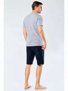 Пижама( футболка с деликатным принтом спереди и шорты на мягкой резинке) LT4134 Turen серый с синим