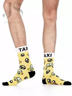 Мужские носки украшенной крупной круговой надписью "Taxi" и рисунком "машинки и рули" Wola JSW94.N03.480 (5 пар) yellow wol