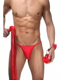 Яркий костюм 3 в 1 (стринги, наручники, плетка) красного цвета LaBlinque RTLB5042