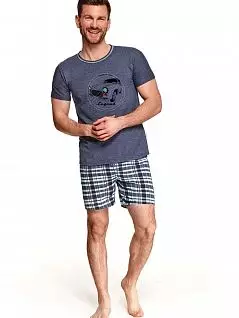 Хлопковая пижама (футболка с коротким рукавом и нагрудным принтом и клетчатые шорты на резинке)Taro BT-943/944/1111/2086 Джинс