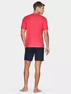 Мужская пижама из цветной футболки с V-образным вырезом и однотонных шорт красно-синего цвета EDEN PARK FM-E526G71-039