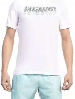 Комфортная футболка из хлопка и эластана белого цвета BIKKEMBERGS BKK1MTS01cWhite