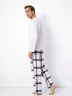 Пижама (Лонгслив с длинными рукавами декорирован четырьмя пуговицами и теплые брюки в клетку) Aruelle BT-CATALINA/COOPER Серый + белый