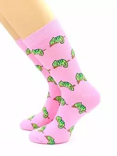 Забавные носки с принтом "Хамелеон" розового цвета Hobby Line RTнус80153-13-31