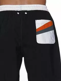 Удлиненные пляжные шорты с контрастным белым поясом и отделкой серыми и оранжевыми вставками черного цвета HOM 07700cK9