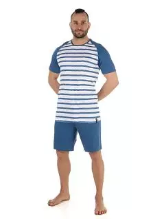Хлопковый комплект (футболка в полоску и однотонные шорты) синего цвета Tom Tailor RT70992/5608 625