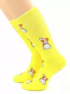 Симпатичные носки с милым принтом "Джек-рассел-терьер" желтого цвета Hobby Line RTнус80135-5-15