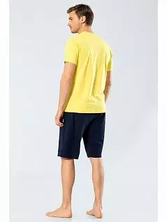 Оригинальная пижама (футболка с деликатным принтом и шорты с карманами) LT2204 Cacharel желтый с синим