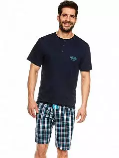 Пижама из футболки с горловиной на пуговицах и шорты на завязках RENE VILARD BT-37203 т. Синий