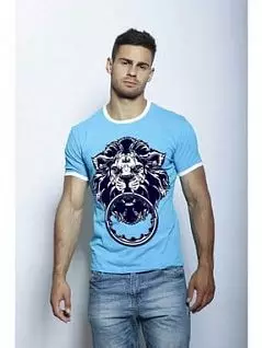 Мужская мягкая футболка с принтом "Лев" голубого цвета Epatag RT 0802239m-EP