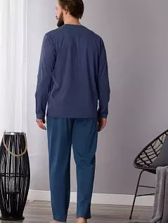 Мужская пижама из хлопка из лонгслива и брюк KEY BT-744 B21 Синий