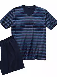 Мужская пижама из футболки в полоску и однотонных шорт синего цвета CITO FM-2189-889-2189