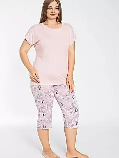 Привлекательная пижама (однотонная футболка с вставками на рукавах и капри с узором) LTC840-375 CONFEO розовый