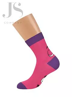 Яркие носки из хлопка декорированы ярким трендовым рисунком "смайлики" Omsa JSFREE STYLE 601 (5 пар) fuxia oms