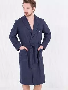Теплый халат с запахом 2 кармана + еще один на груди синего цвета PJ-B&B_Devis