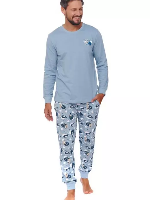 Мужская пижама с оригинальным дизайном из мягкого хлопка Doctor Nap VODN_PMB.4511 Flow Голубой