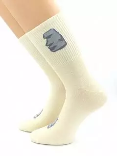 Однотонные носки с принтом "Смайл каменное лицо - Моаи" бежевого цвета Hobby Line RTнус80129-08-11-06