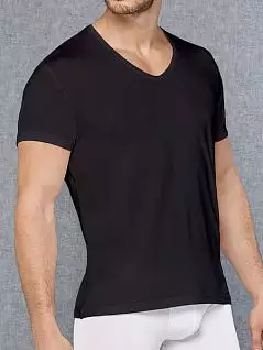 Однотонная мужская футболка черного цвета с V-образным вырезом Doreanse Premium 2865c01 распродажа