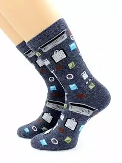 Хлопковые носки с принтом "Мужской рабочий стол" темно-серого цвета Hobby Line RTнус80130-13-09-01