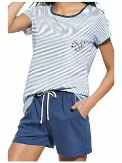 Пижама из голубой футболки в полоску и коротких синих шорт Cornette MW116098MIX