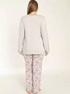 Оригинальная пижама (лонгслив с отделкой на горловине и рукавах и брюки с принтом) LTC840-407 CONFEO светло-серый