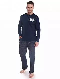 Пижама из футболки с длинным рукавом и брюк на шнурке LTPJ1008 Sis темно-синий