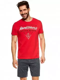 Пижама из футболки с принтом по центру и шорт на резинке Rene Vilard BT-37201 Красный + графит