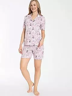 Классическая пижама (рубашка на пуговицах и шорты с узором) LTC840-380 CONFEO розовый