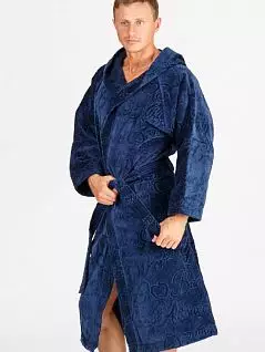 Мужской махровый халат свободного кроя из велюра с лицевой стороны синего цвета PJ-B&A_ Velour uomo blu