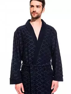Стильный халат с воротником-шалька с геометрическим рисунком в виде "ромбов" PÊCHE MONNAIE №420/MYR014 синий