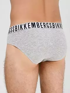 Набор хлопковых брифов с вышитым логотипом бренда на резинке серого цвета (2шт) Bikkembergs BKK1USP01BIcGREY