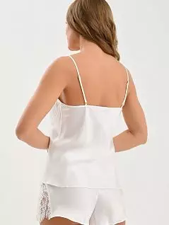 Женская шелковая пижама (топ на бретельках и шорты) ванильного цвета Oryades 38S0323c323