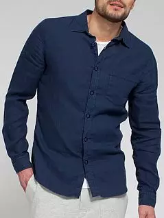 Мужская рубашка из льна темно-синего цвета HOM 06981cDC