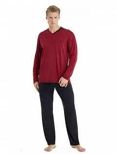 Комплект из футболки с V-образным вырезом горловины и брюк прямого силуэта LTBS30985 BlackSpade бордовый с черным