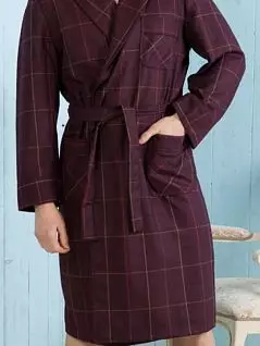 Длинный халат из 100% шерсти бордового цвета PJ-B&B_Cortina bordo