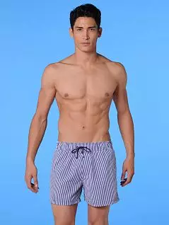 Стильные мужские пляжные шорты в тонкую вертикальную сине-белую полоску HOM 07861cB9