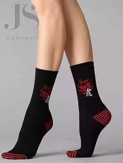 Стильные носки с принтом в виде иероглифа и стилизованного тигра OMSA JSFREE STYLE 607 (5 пар) nero