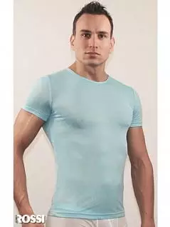 Мужская футболка голубая в узорчатую сетку в виде роз Romeo Rossi RTRR00501