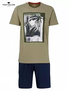 Стильная пижама (футболка с принтом и шорты) хаки цвета Tom Tailor RT71072/5609