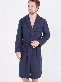 Теплый халат с запахом 2 кармана + еще один на груди синего цвета PJ-B&B_Devis